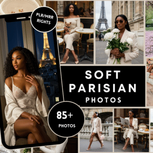 Soft Parisian Photo Bundle | 85+ Luxury Black Women Aesthetic Stock Photos | PLR/MRR Rights | Eiffel Tower, Neutral Chic Content