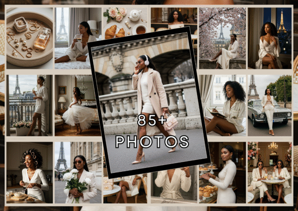 Soft Parisian Photo Bundle | 85+ Luxury Black Women Aesthetic Stock Photos | PLR/MRR Rights | Eiffel Tower, Neutral Chic Content - Image 2
