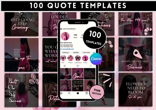 100 instagram post Templates Pink Faceless social media templates Black Women DFY content luxury aesthetic melanin digital marketing