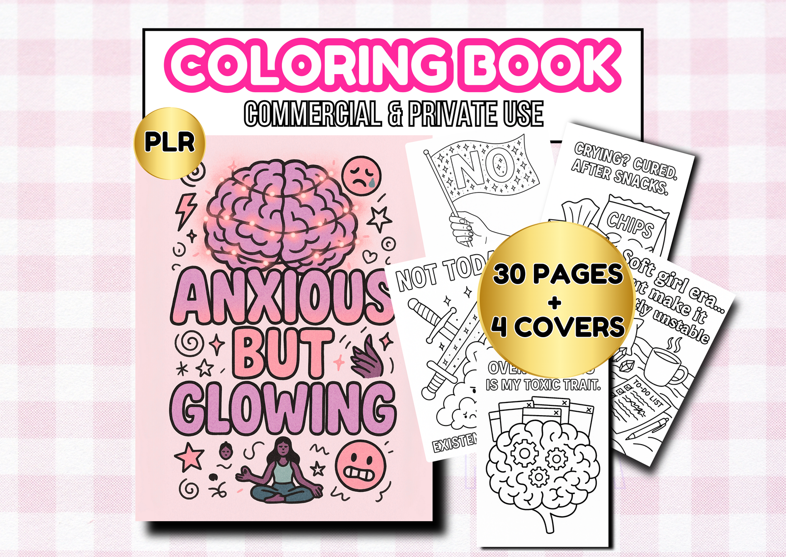 Mental Health Coloring Book PLR Anxious but Glowing