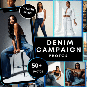 Denim Campaign Stock Photo Bundle | 80+ PLR Images of Black Women in Fashion | Editorial Baddie Aesthetic | 1080x1920
