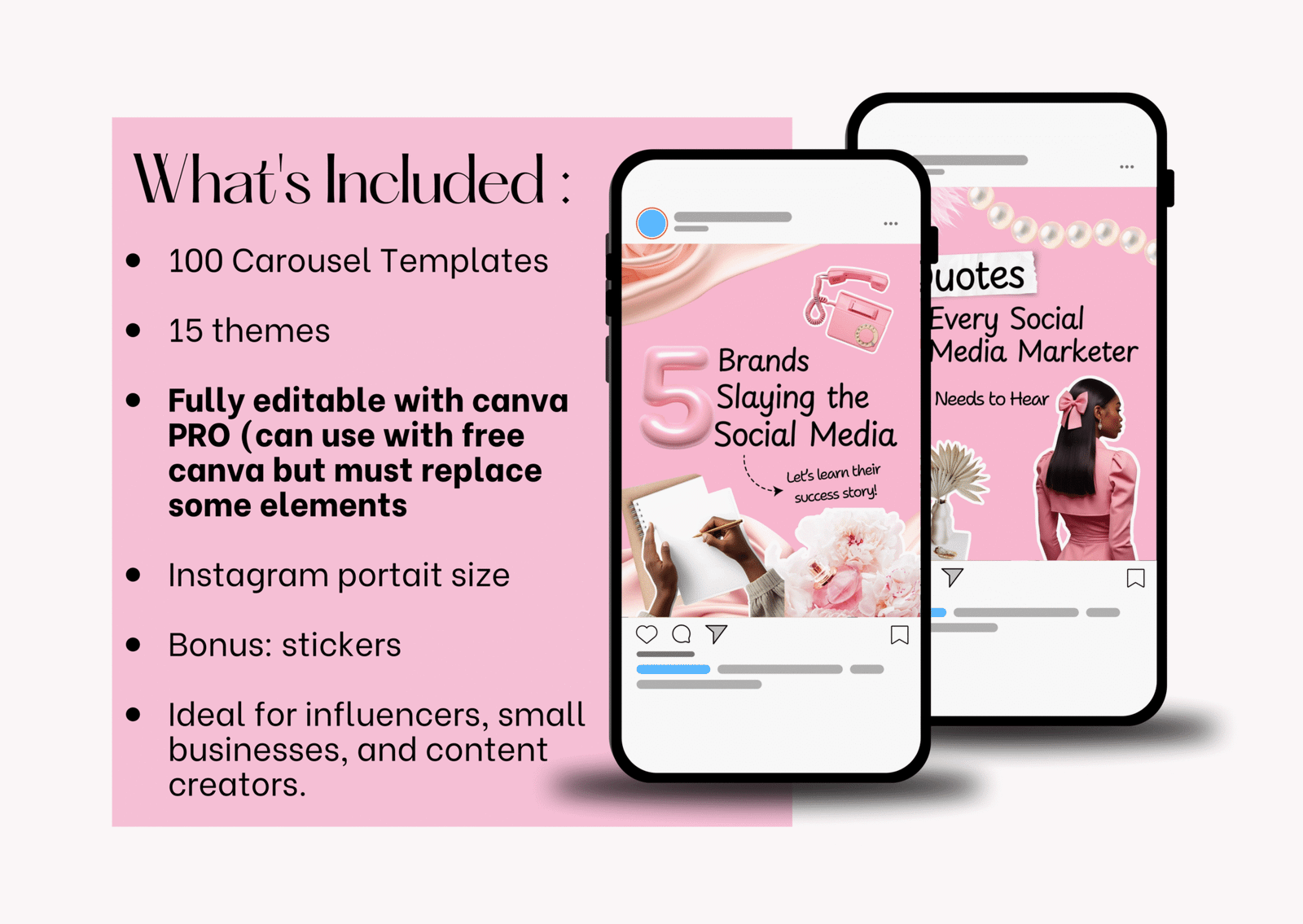 100 Pink Carousel Templates for Canva | PLR/MRR | IG Content for ...