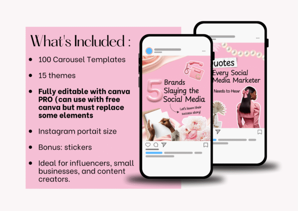 100 Pink Carousel Templates for Canva | PLR/MRR | IG Content for Coaches, Creators, Girl Bosses - Image 2