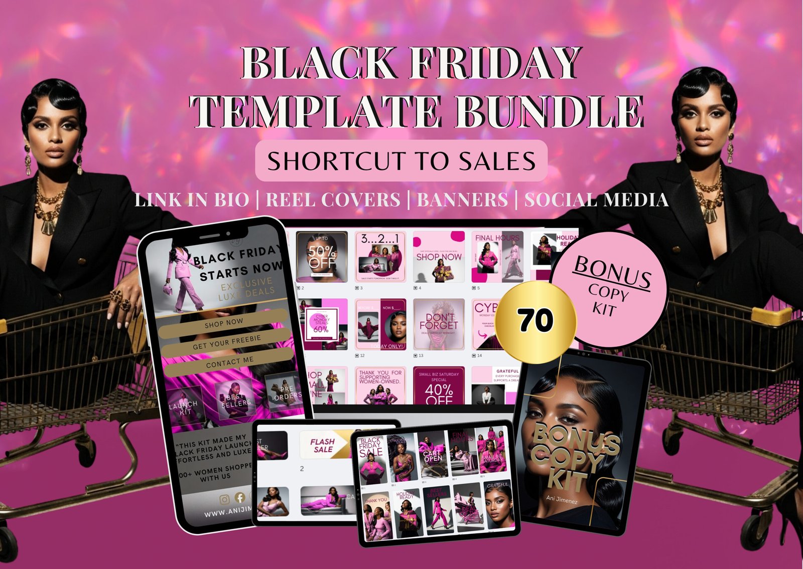 (Pinks) Black Friday Template Bundle | Canva Branding Kit | Social Media, Email, Reel Covers, Link in Bio, Cyber Monday Templates