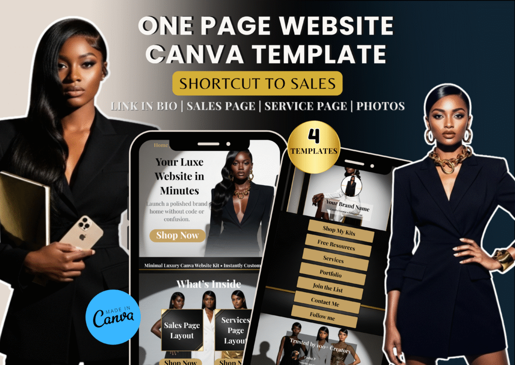 One Page Website Canva Template | Link in Bio Kit | Sales, Services & Portfolio Layouts | Minimal Luxury Website Builder
