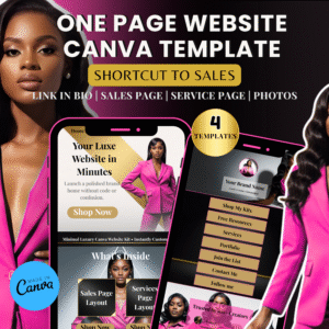 Pink- One Page Website Canva Template | Link in Bio Kit | Sales, Services & Portfolio Layouts | Minimal Luxury Website Builder
