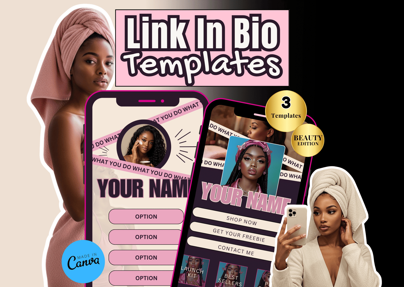 Link in Bio Canva Template Bundle | Beauty Editable Layouts | IG Bio Page for Coaches & Creators | Mobile Landing Page Design (Copy)