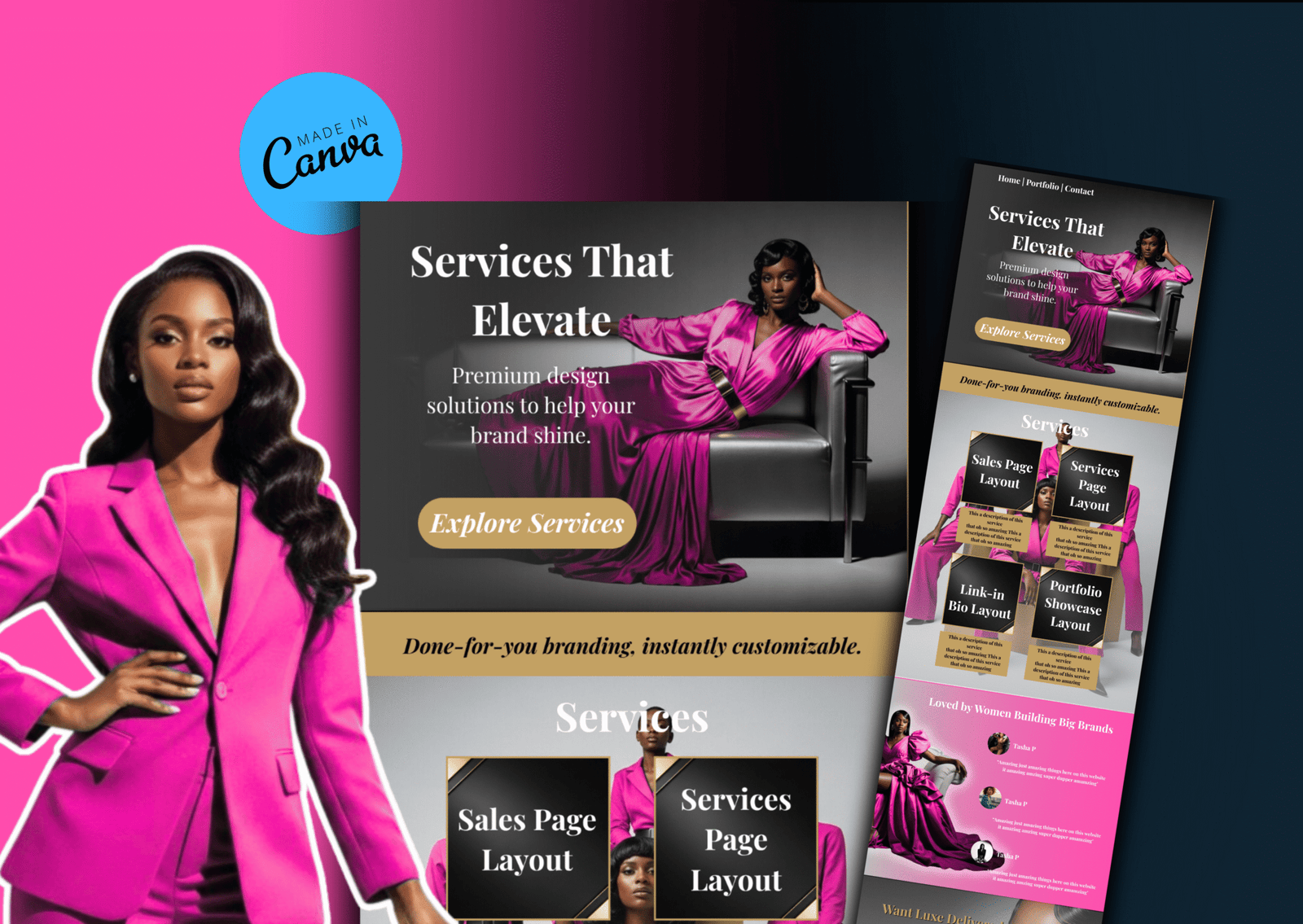 Pink- One Page Website Canva Template | Link in Bio Kit | Sales, Services & Portfolio Layouts | Minimal Luxury Website Builder - Image 2