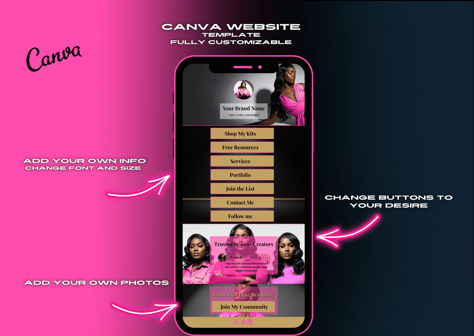 Pink- One Page Website Canva Template | Link in Bio Kit | Sales, Services & Portfolio Layouts | Minimal Luxury Website Builder - Image 5