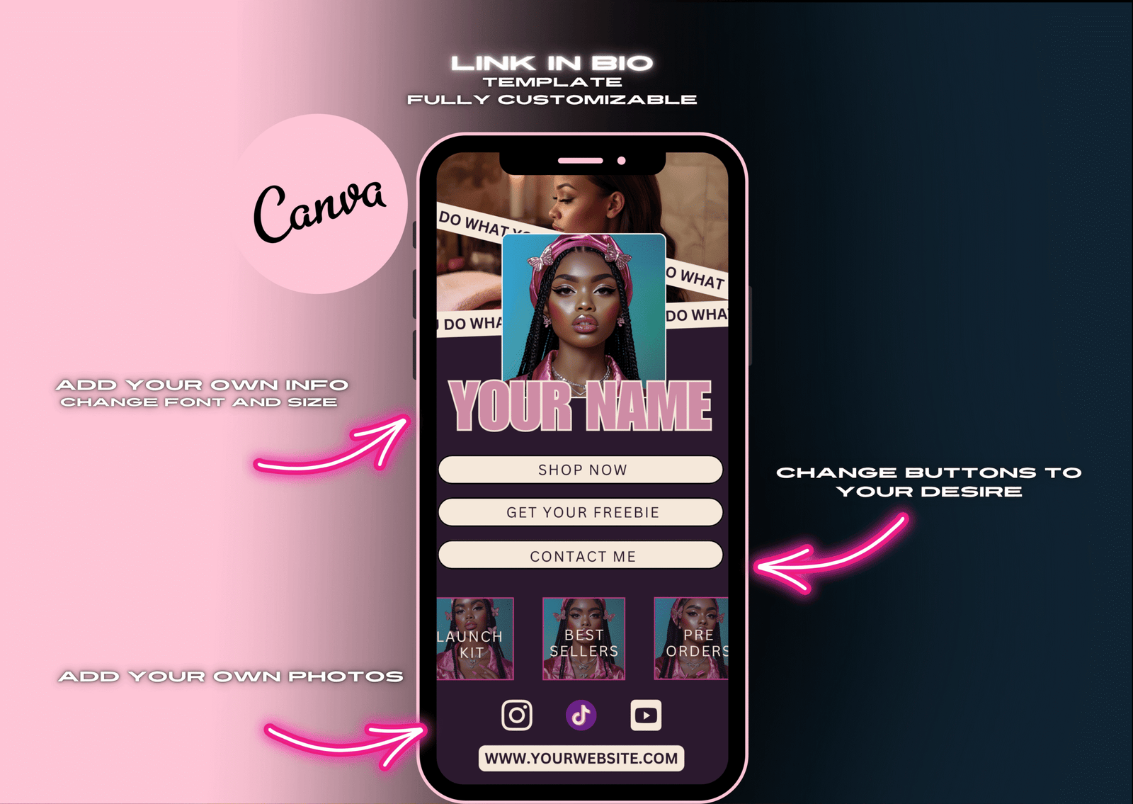 Link in Bio Canva Template Bundle | Beauty Editable Layouts | IG Bio Page for Coaches & Creators | Mobile Landing Page Design (Copy) - Image 5