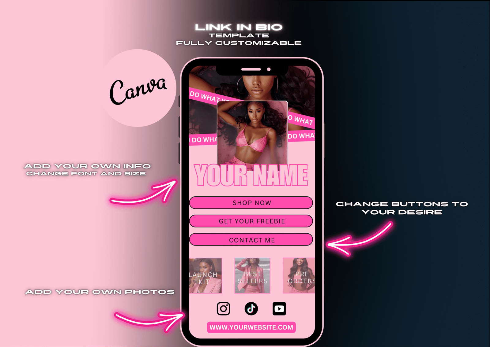 Link in Bio Canva Template Bundle | Pink Editable Layouts | IG Bio Page for Coaches & Creators | Mobile Landing Page Design - Image 2