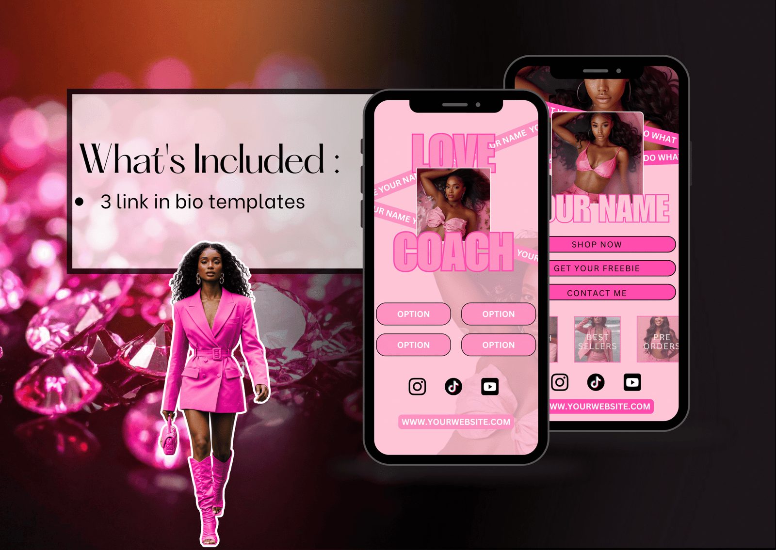 Link in Bio Canva Template Bundle | Pink Editable Layouts | IG Bio Page for Coaches & Creators | Mobile Landing Page Design - Image 3
