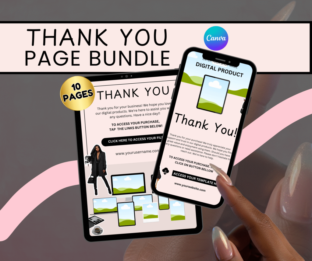 Thank You Page Canva Template Bundle | 10 Editable Pages | Digital Product Delivery Link Pages | Canva Editable | Instant Download