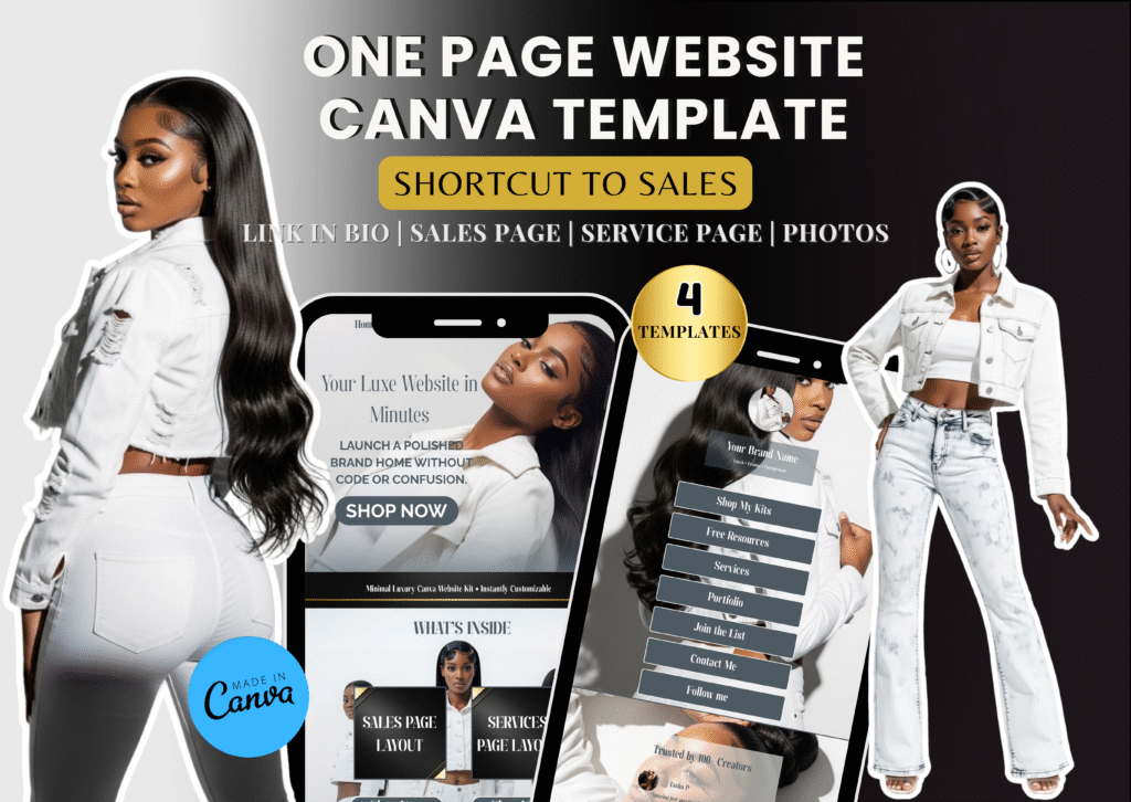 One Page Website Canva Template | Link in Bio Kit | Sales, Services & Portfolio Layouts | Minimal Luxury Website Builder Light Denim theme