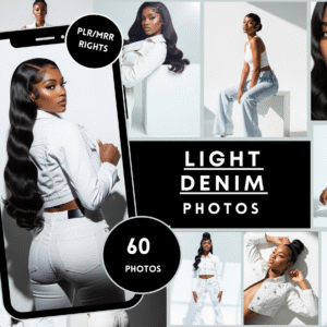 Light Denim Campaign Stock Photo Bundle | 60 PLR Images of Black Women in Fashion | Editorial Denim | 1080x1920
