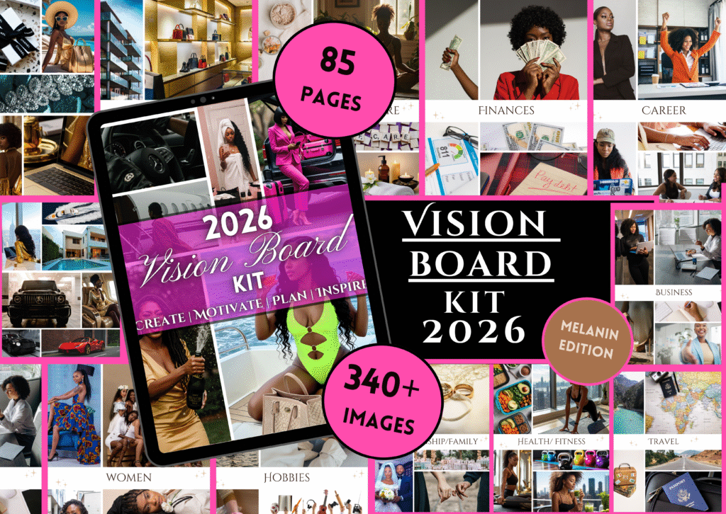 2026 Vision Board Kit | Melanin Black women | 85 pages of photos and affirmations | Goal planning manifestation | Digital Download printable