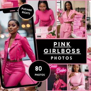 Pink Girlboss theme Stock Photo Bundle – 80 Images for Canva, Social Media & Branding | PLR + MRR Rights