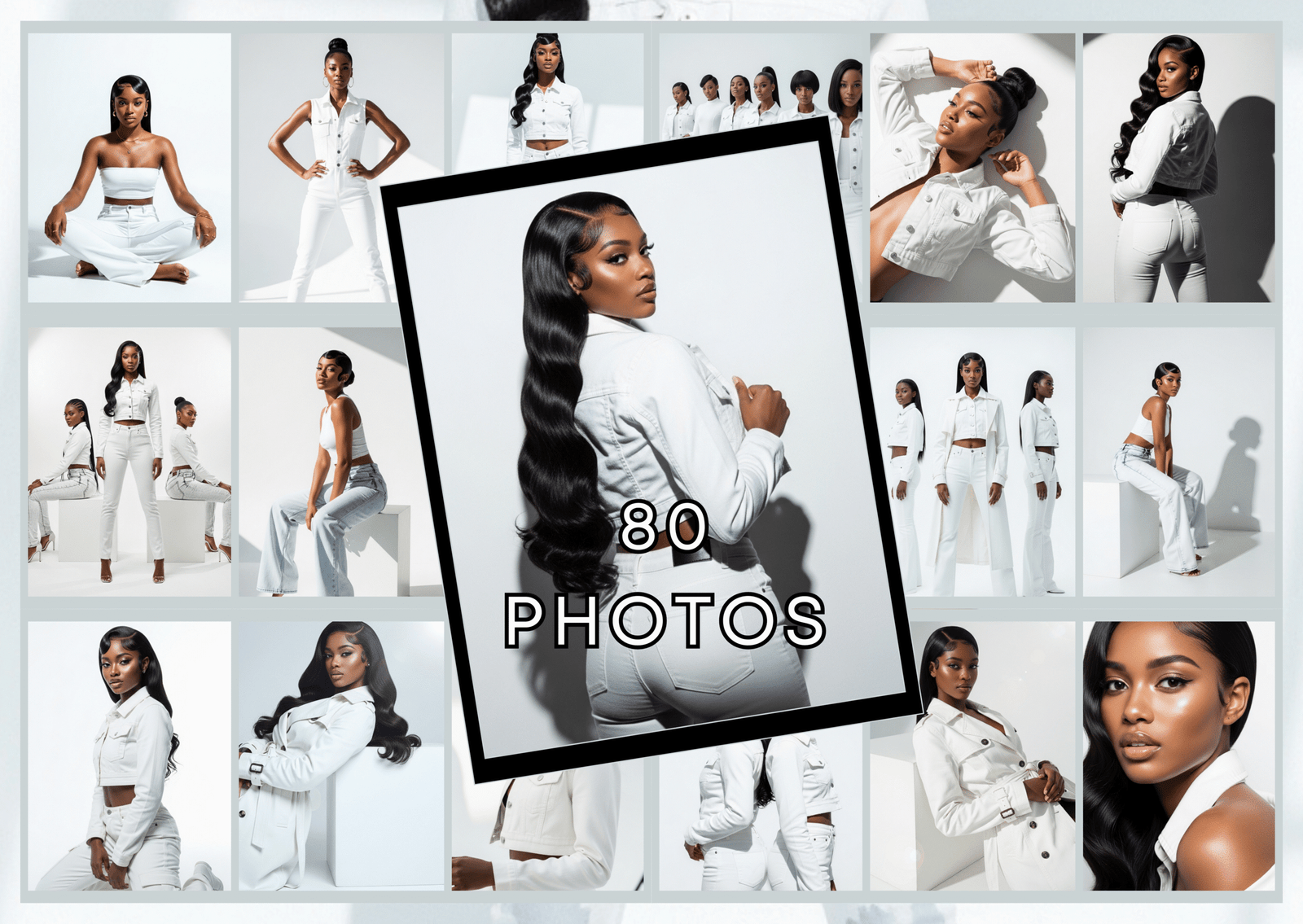 Light Denim Campaign Stock Photo Bundle | 60 PLR Images of Black Women in Fashion | Editorial Denim | 1080x1920 - Image 2