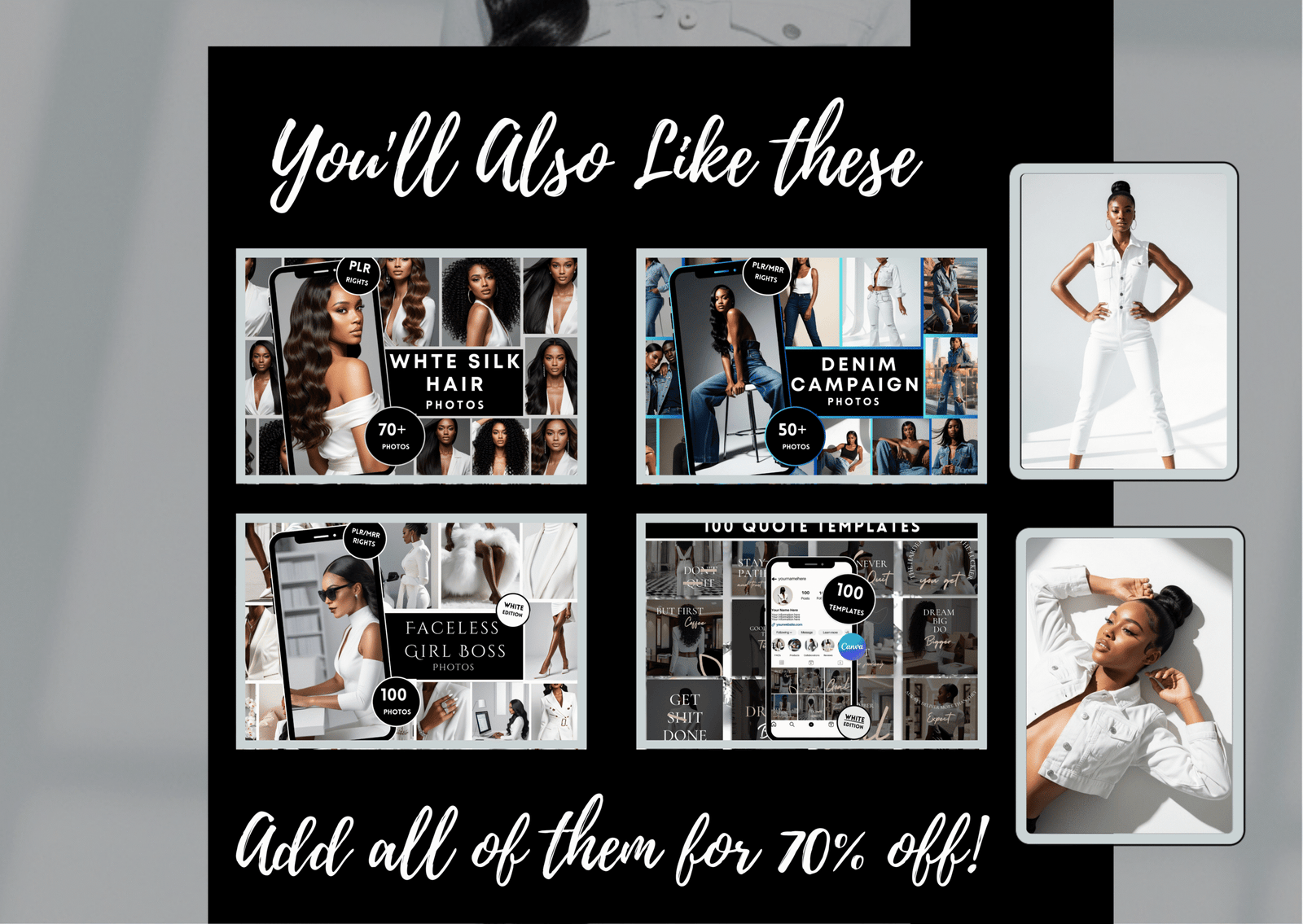 Light Denim Campaign Stock Photo Bundle | 60 PLR Images of Black Women in Fashion | Editorial Denim | 1080x1920 - Image 4
