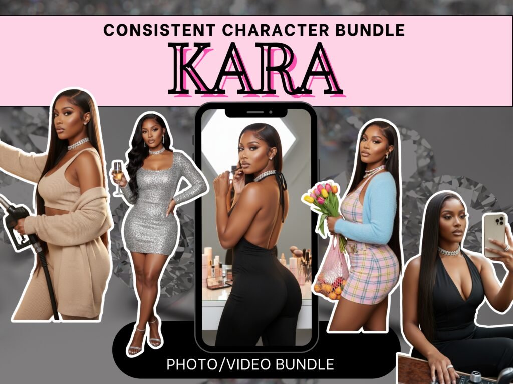 Consistent AI Character Photo Bundle • Kara Avatar Pack • 100 Lifestyle Images + 30 Reels • Baddie AI Twin for Influencers & Brands