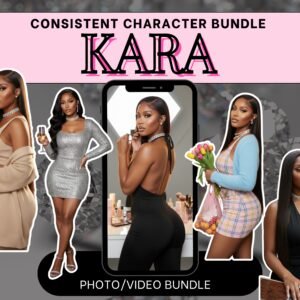 Consistent AI Character Photo Bundle • Kara Avatar Pack • 100 Lifestyle Images + 30 Reels • Baddie AI Twin for Influencers & Brands