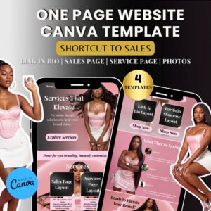 One Page Website Canva Template | Link in Bio Kit | Sales, Services & Portfolio Layouts | Minimal Luxury Website Builder Peachy Pink theme