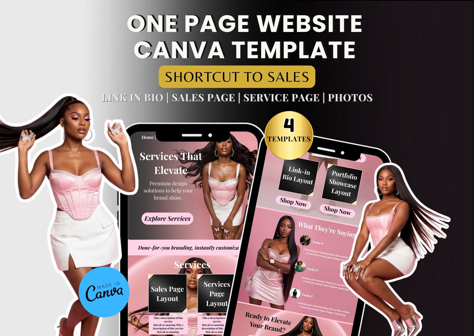 One Page Website Canva Template | Link in Bio Kit | Sales, Services & Portfolio Layouts | Minimal Luxury Website Builder Peachy Pink theme