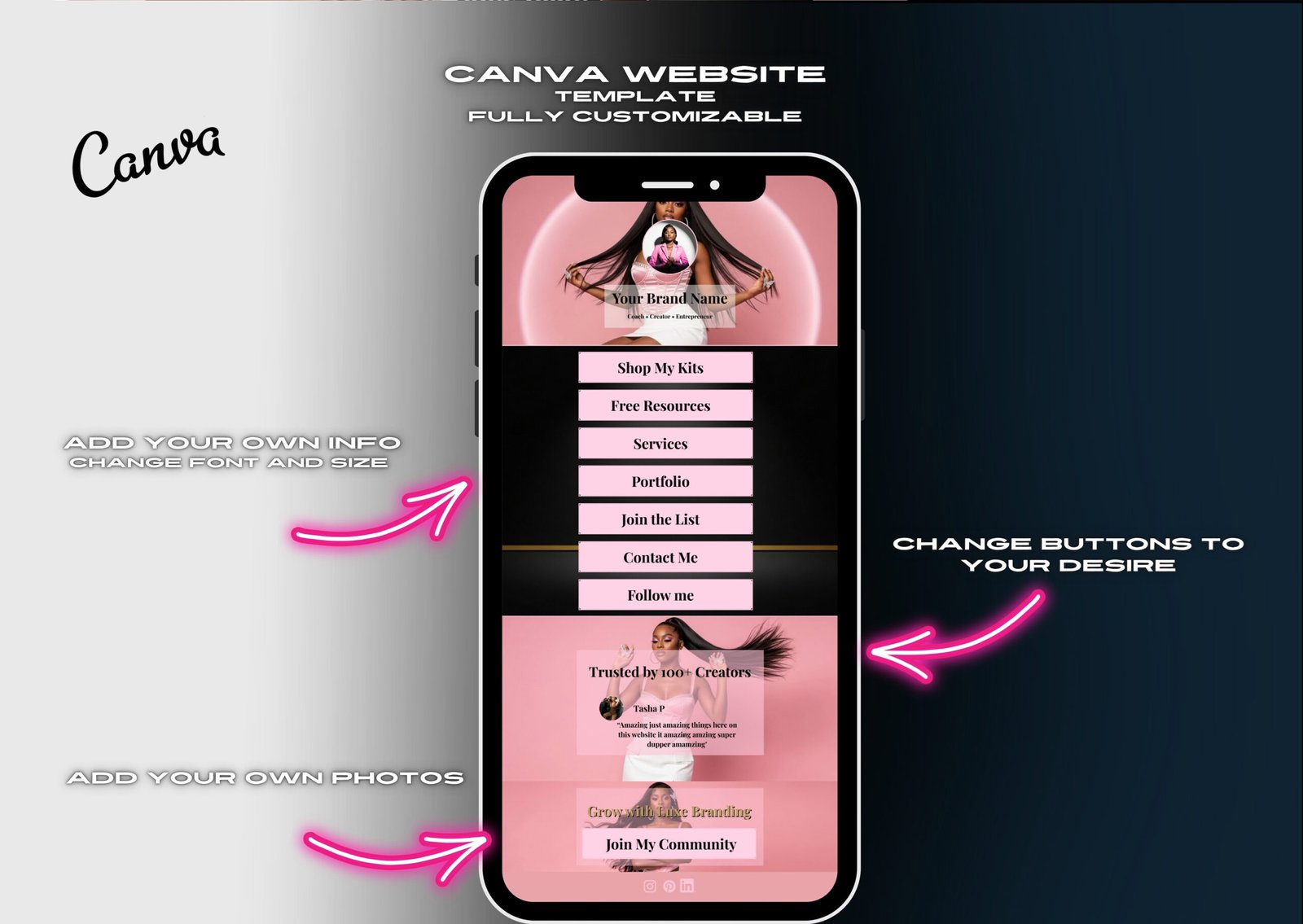 One Page Website Canva Template | Link in Bio Kit | Sales, Services & Portfolio Layouts | Minimal Luxury Website Builder Peachy Pink theme - Image 5