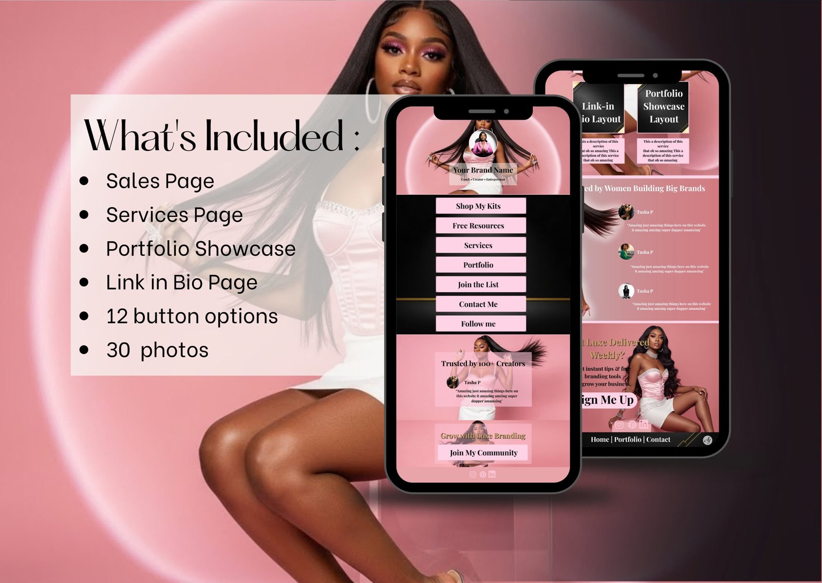 One Page Website Canva Template | Link in Bio Kit | Sales, Services & Portfolio Layouts | Minimal Luxury Website Builder Peachy Pink theme - Image 4