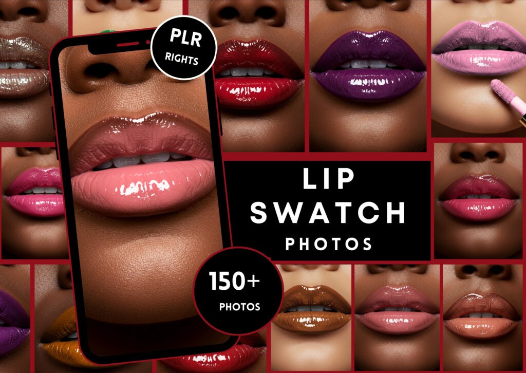 Luxury Lip Swatch Photos: Gloss Textures, Beauty Brand Graphics (PLR Rights)