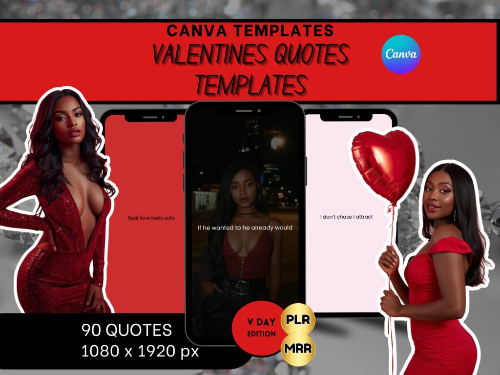Valentines Canva Quotes Templates — 90 Editable Instagram Story Graphics for Reels & Content Creators | PLR & MRR
