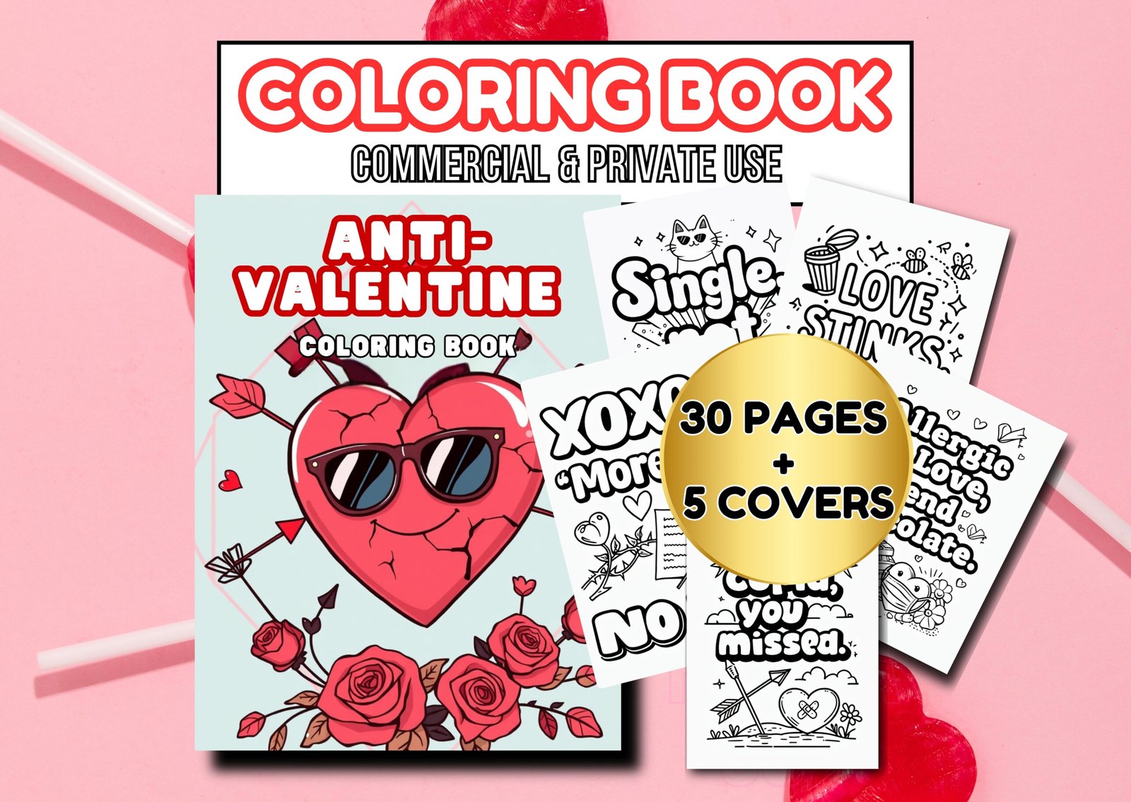 Anti Valentine Coloring Book: Adult Activity Pages (PLR, KDP Interior) (Digital Download)