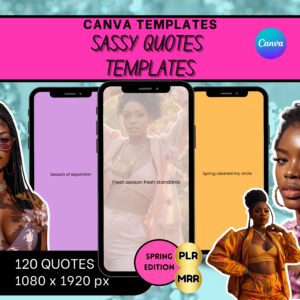 Canva Sassy Quotes Templates Bundle PLR MRR | 120 Instagram Reels Quote Templates | Spring Edition | Editable Canva Story Posts 1080x1920