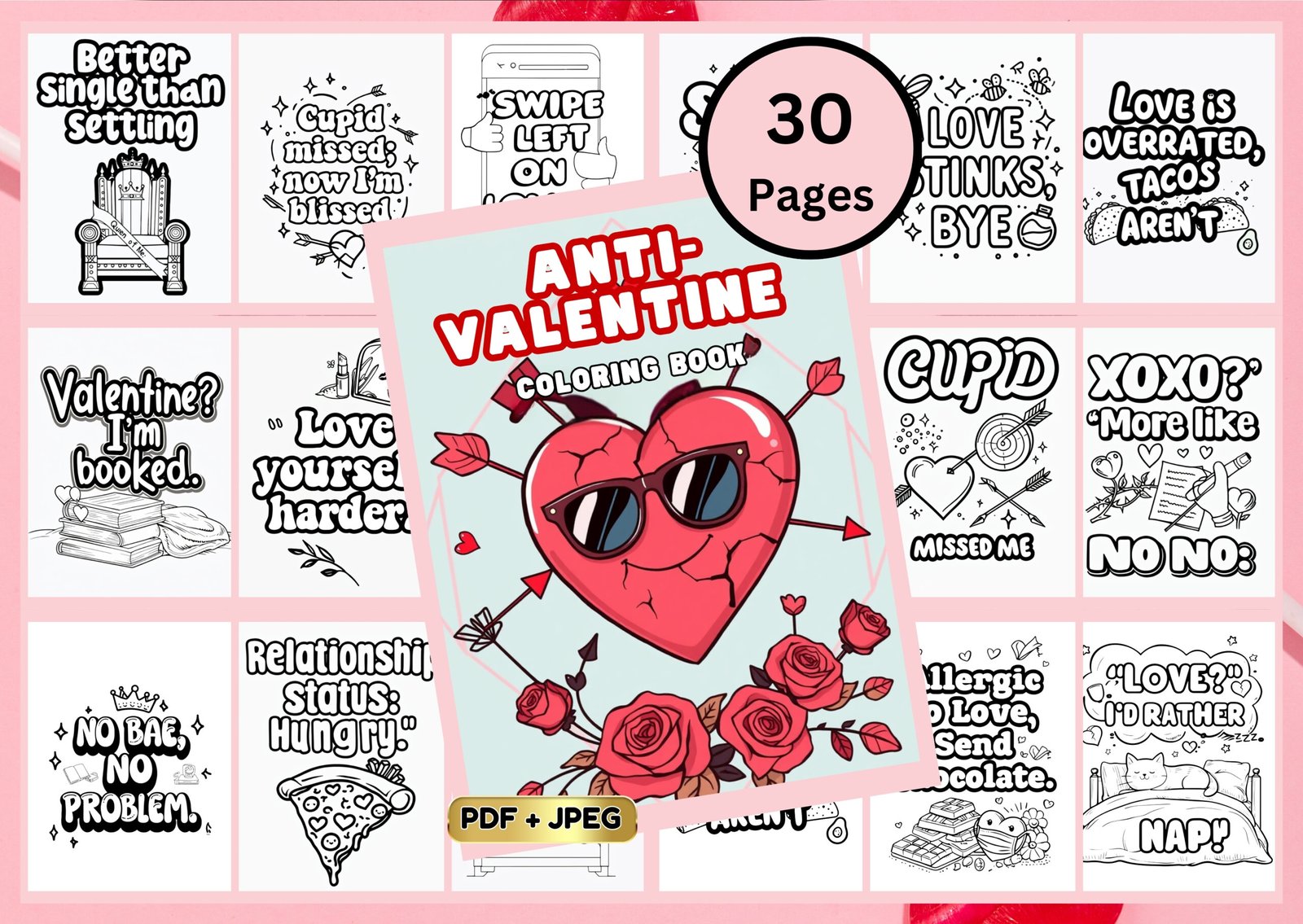 Anti Valentine Coloring Book: Adult Activity Pages (PLR, KDP Interior) (Digital Download) - Image 2