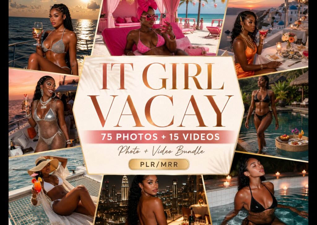 It Girl Vacay Photo & Video Bundle, 75 Photos + 15 Videos, Luxury Travel Content, Black Women Stock Photos, PLR MRR