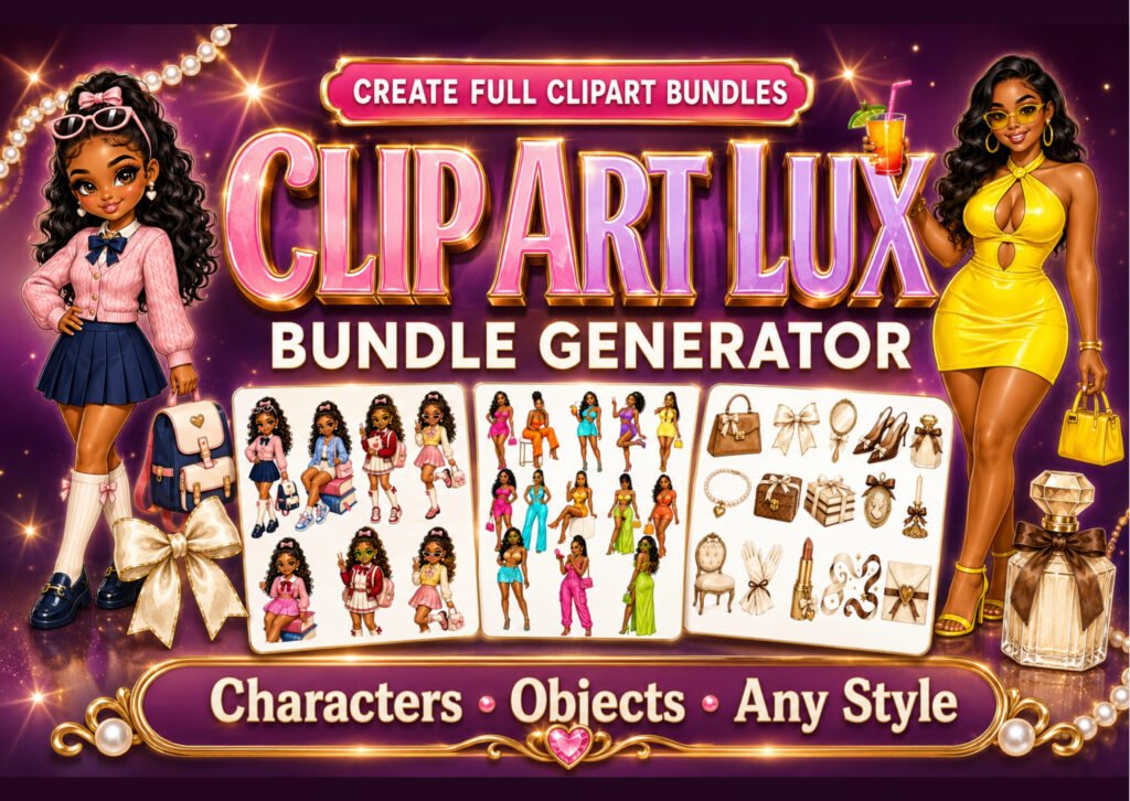 Clip Art Bundle Generator, AI Clipart Prompt Maker, Canva Digital Product Tool, Character and Object Bundle Creator