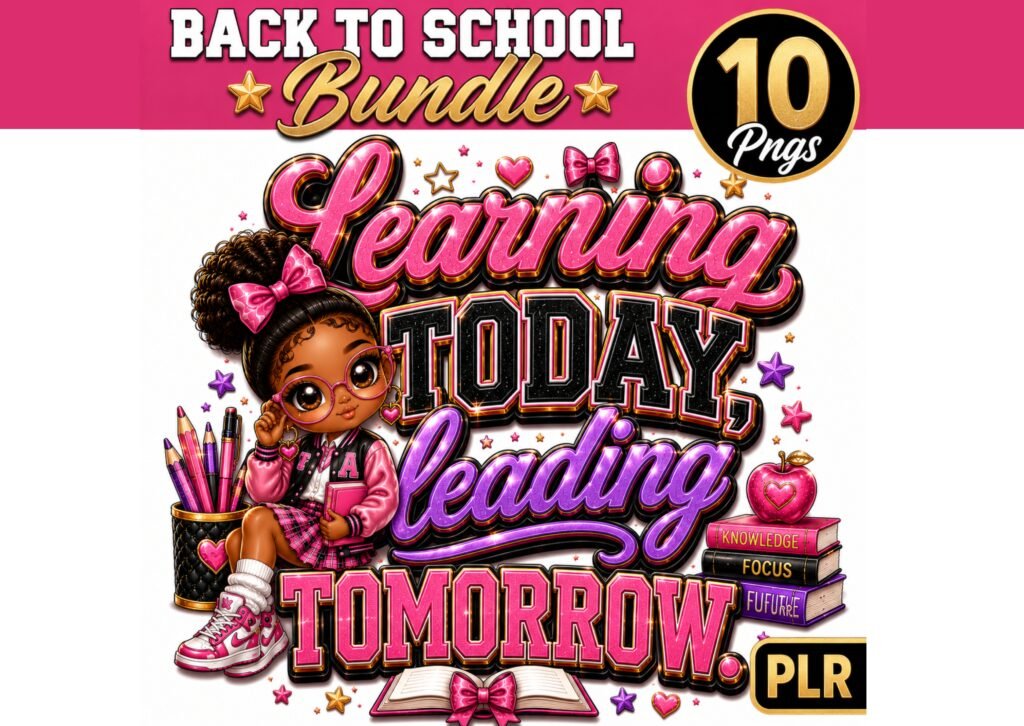 Back to School Girls PNG Bundle | 10 Glossy Chibi School Designs | PLR Commercial Use | Cute School Graphics | Sublimation PNG | Instant Download