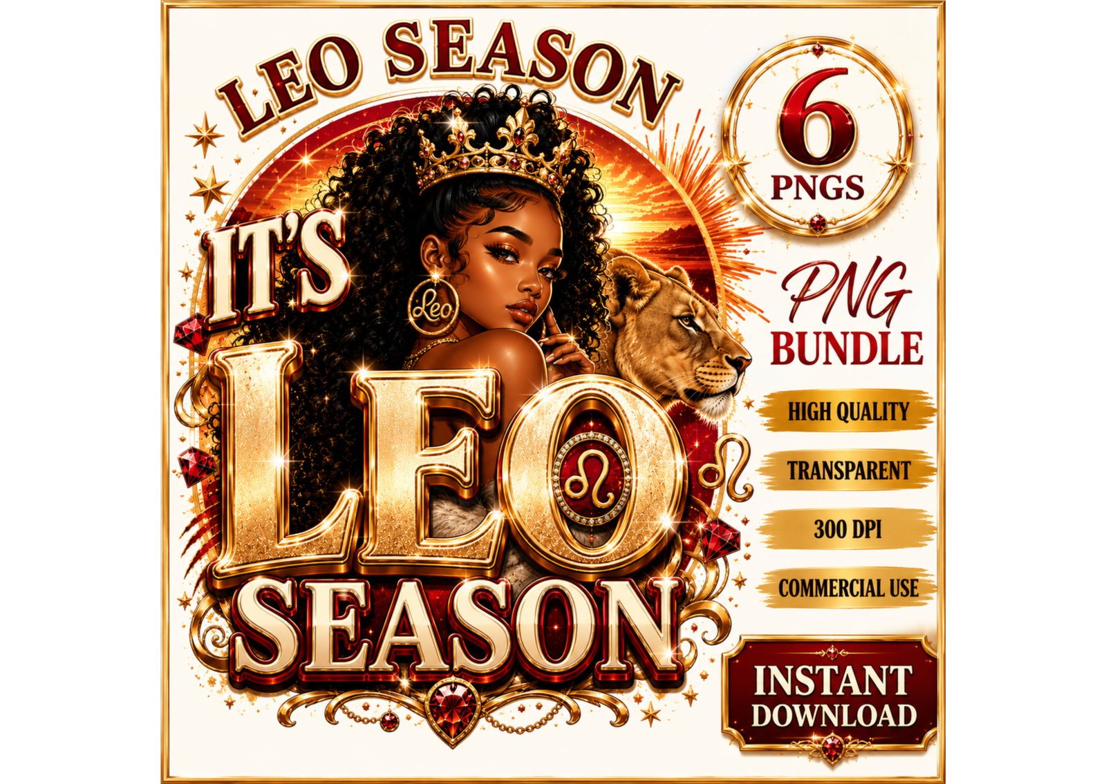 Leo Season PNG Bundle | 6 Zodiac PNG Designs | Black Girl Magic Sublimation PNG | Birthday Shirt Design | Digital Download